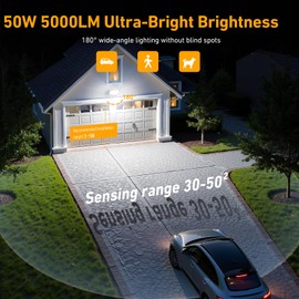 LED Spotlight with Motion Sensor Outdoor - Pack of 2 50 W 5000 LM 6 in 1 Light Board LED Headlight with Motion Sensor IP67 Waterproof 7000 K Cool White Floodlight Outdoor for Garden, Yard, Garage