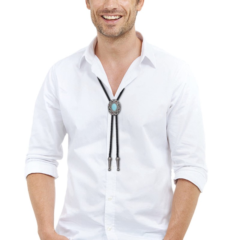 YADOCA 6 Pcs Leather Bolo Tie Turquoise Handmade Round Shape
