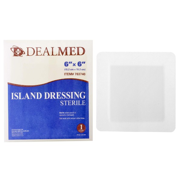 Dealmed Sterile Bordered Gauze Island Dressings, Non-Stick, Latex-Free, 6" x 6", 25 Count