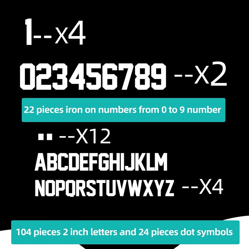 8 Inch 0-9 Iron On Numbers Transfers and 2 Inch