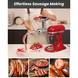 Rafbar Sausage Stuffer Kit for Kitchenaid KSMMGA Meat Grinder Attachment, Sausage Attachment for Kitchenaid, 3 Stainless Steel Stuffing Tubes Plus 1 Retainer
