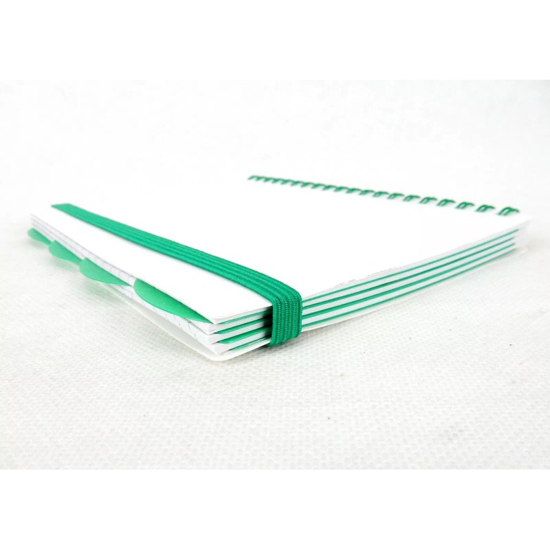 Sweda Wire Bound Notebook w/4 Dividers, White w/Green Accent, Elastic