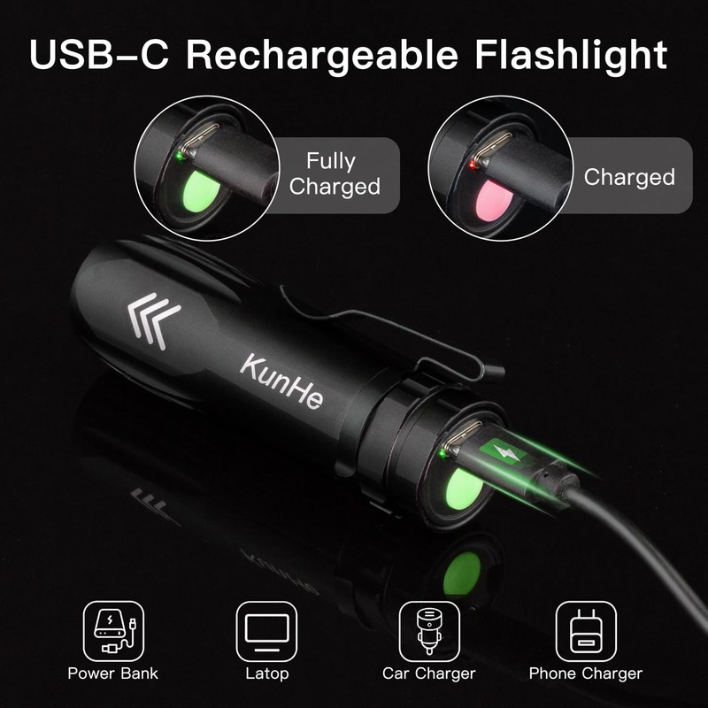 KunHe Small Rechargeable Flashlights 20 Pack Bulk USB-C Mini High