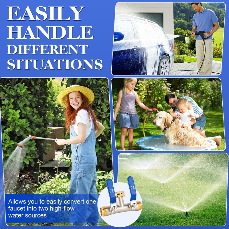 EJW 2 Way Faucet Splitter,Double Hose Connector,Garden Hose Splitters, Hose