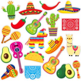 20 PCS Mexican Fiesta Thick Gel Cling Cinco De Mayo Window Gel Clings Decals Stickers for Kids Home Classroom Nursery Back to School Party Supplies Decorations Removable Reusable Sombrero Taco Clings