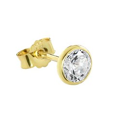 NKlaus 3753 Single Stud Earrings Real Gold 333 8 Carat 5.5 mm Cubic Crystal Zirconia Women Men 0.81 g, Yellow Gold, Cubic Zirconia