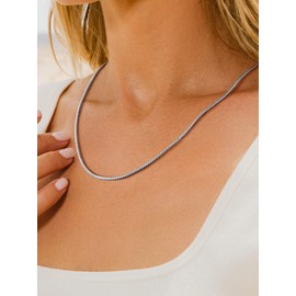 Suplight Women's 2 mm Unisex Choker Necklace Stainless Steel Necklace with Screw Clasp, Silver/Gold/Black, 41/46/51/56/61/66/71/76 cm, Comes in Jewellery Gift Box