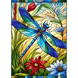 1000 Pieces Puzzles for Adults, Colorful Stained Glass Dragonfly Jigsaw Puzzles for Family Game Puzzles Lover 27.5"x19.6"