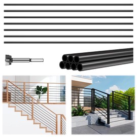 7 Pack 4.7 FT x 5/8 inch Aluminum Stair Balusters Round Horizontal Bar Baluster Matte Black Hollow Stair Spindles for Indoor Outdoor Deck Railing