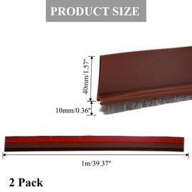 Mairuker 2 Pack Door Sweep for Bottom of Door, 39in/100cm Strong Ahesive TPE Door Draft Stoppers with Soft Brush, H-Shape Weather Seal Stripping for Exterior and Interior Doors (Brown)