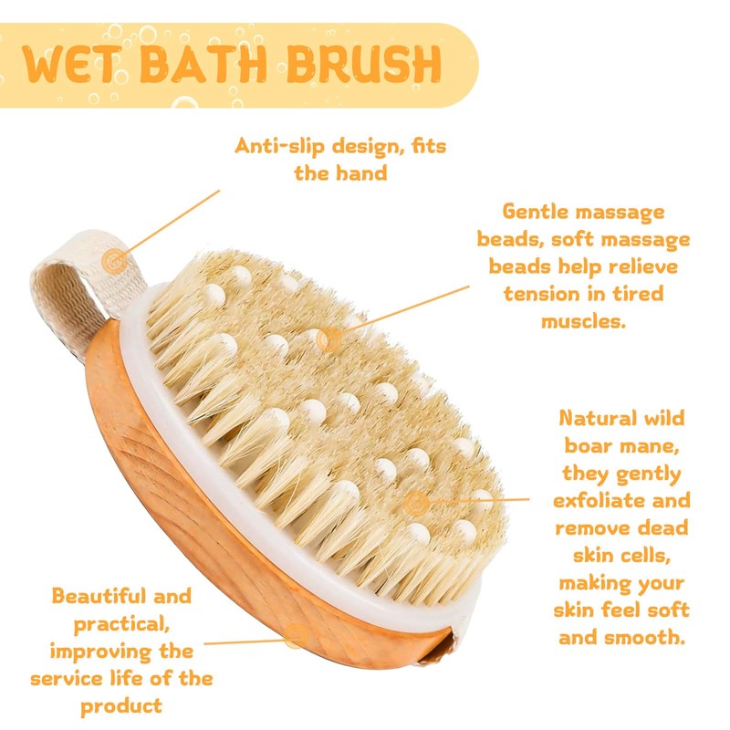 Pack of 2 Dry Brush Body Brush Natural Bristles Dry