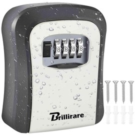 BRILLIRARE Key Lock Box, Waterproof Combination Lockbox Wall Mount 4 Digits, Resettable Key Hider, Upgraded Large Capacity Password Box for House Keys, Car Keys, ID Cards with Mounting Kit