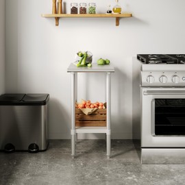 Flash Furniture Reese NSF Certified Stainless Steel Kitchen Prep and Work Table, Commercial Work Table with Storage, 18" W x 24" D x 34.5" H, Silver