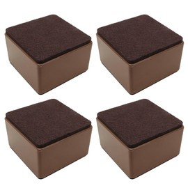 Bonsicoky 4 piezas de elevadores de cama y muebles autoadhesivos, elevadores de mesa y sofá cuadrados de acero al carbono resistente que añaden 2" de altura con almohadilla de fieltro, marrón