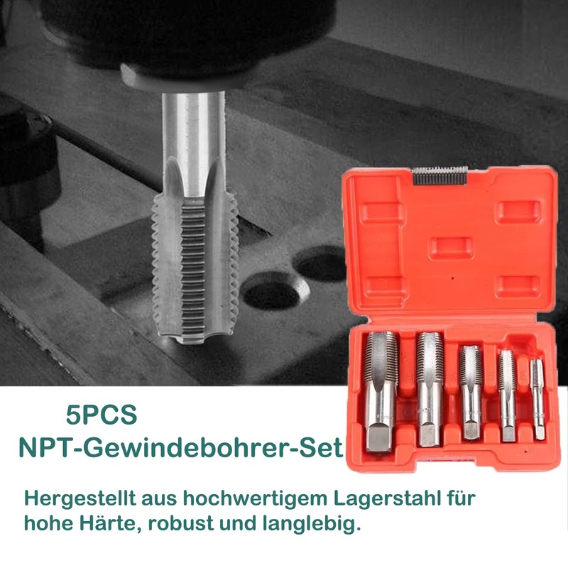 KEWAYO 5 Piece NPT Thread Cutting Set, 1/8", 1/4", 3/8",