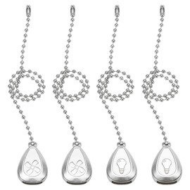 PATIKIL 13 Inch Ceiling Fan Pull Chain Extender Sets, 4 Pcs Metal Decorative Fan Pull Chain with Decorative Light Bulb and Fan Cord for Ceiling Light Lamp Fans, Silver (Drop Shape)