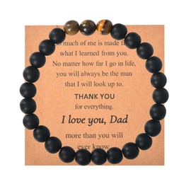 Tiger Eye Beaded Bracelet for Dad - Birthday Gift from Daughter Son, Thank You Appreciation Present for Father for Men