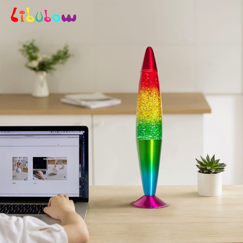 16 Inch Rainbow Glitter Lamp, 2 Bulbs,Sparkle Night Light, Relaxing