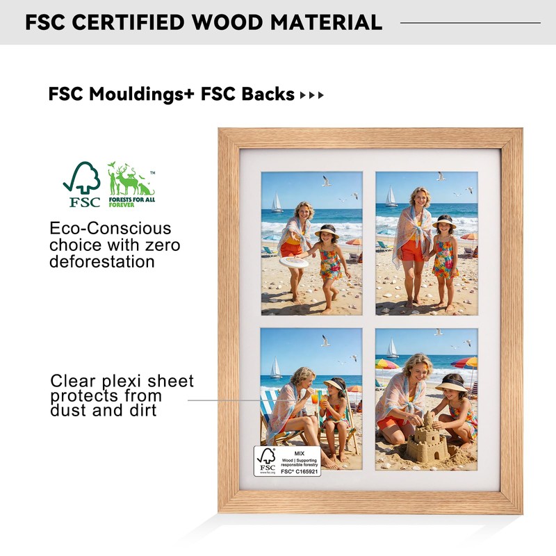 5x7 Collage Picture Frame,Fits 4 5x7 Photos,Engineered Wood-Natural Oak