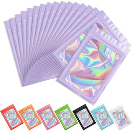 Artcut 100 PCS Mylar Bags, Resealable Foil Holographic Bags, Smell Proof Baggies Sample Bag(Purple, 4 * 6inch)