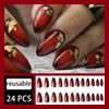 Red Press On Almond Gradient False Nails with Gold Foil