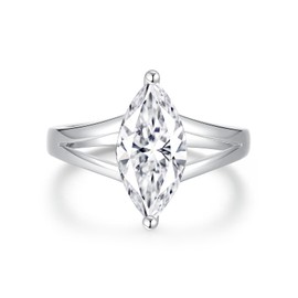 JEYHLOPX Moissanite Engagement Solitaire Ring For Women 1ct Marquise Cut Ring 18K White Glod Plated S925 Sterling Silver Ring For Women Minimalist Split Shank Wedding Ring For Her, Gemstone,