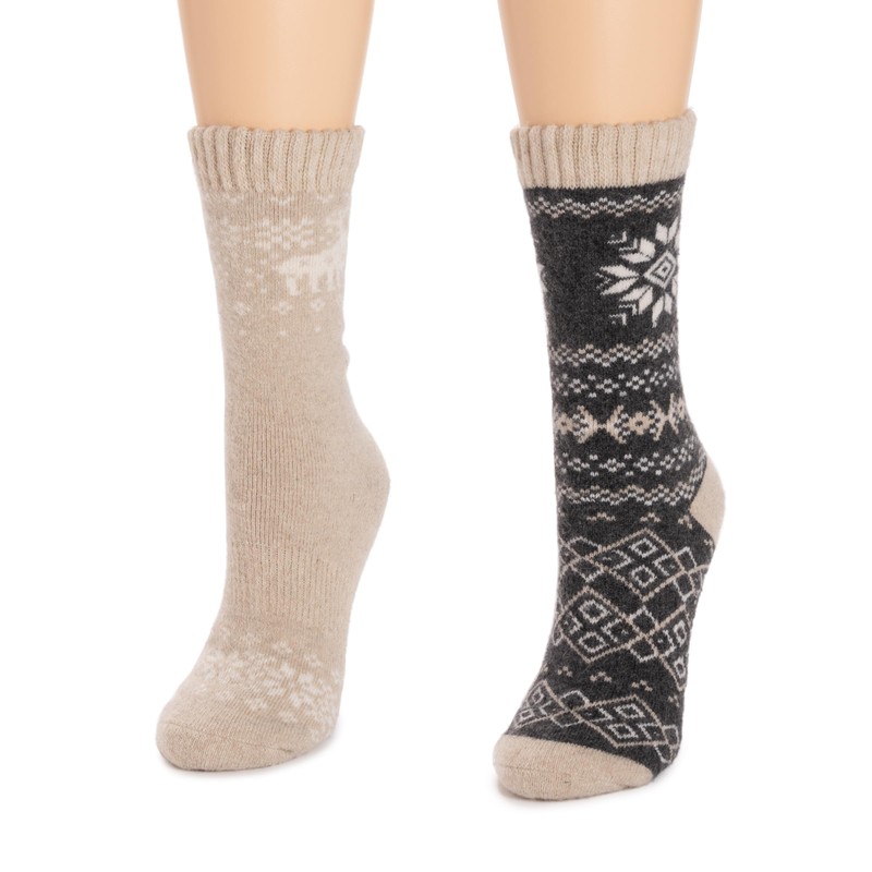 MUK LUKS Women's Wool Socks (2 Pair Pack), Brown, OS