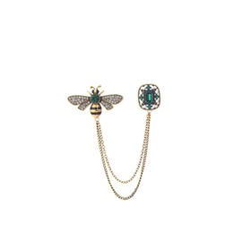 Peasimy Vintage Bee Chain Brooch Pin with Rhinestone and Pearl Accents Party Jewelry for Blouse, Jacket, or Scarf (Green)