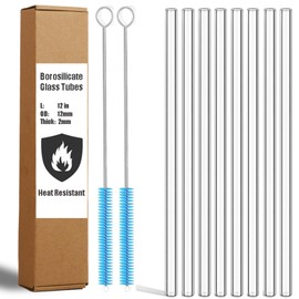 Borosilicate Glass Tubes 12 Inch Long 12mm OD 2mm Thick Clear Tubing for Glass Blowing kit, Crafting, Experiments, Borosilicate Tubing Blowing Starter Kit with 8 Tubes and 2 Brushes for Beginners