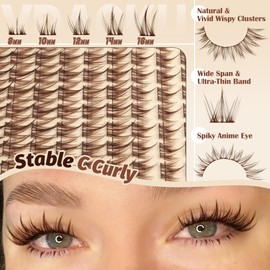 Brown Lash Clusters Manga Cluster Eyelash Extensions Spiky Natural Eyelash Clusters Wispy DIY Spikes Lash Extension Medium Brown Individual Lashes 8-16mm C Curly Anime Eyelash Extension 120Pcs