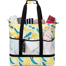 DSIUE Beach Bags with Cooler - Waterproof Sandproof Tote for Women - Large Pool Gym Travel Bag, Banana, Large