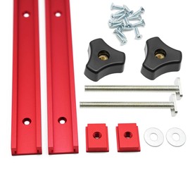 Iverntech Set of 2 Red 300mm Aluminum T Track T Slot Rails with M8 Slider, M8 Screws with Knob Screws, Self Tapping Screws for Woodworking Stencils