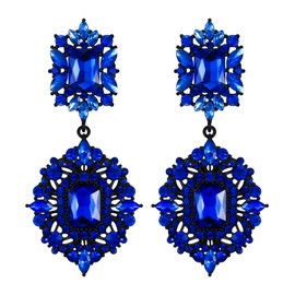 Flyonce Bridal Wedding Earrings for Brides Bridesmaids, Crystal Art Deco Vintage Style Drop Dangle Chandelier Blue Black-Tone