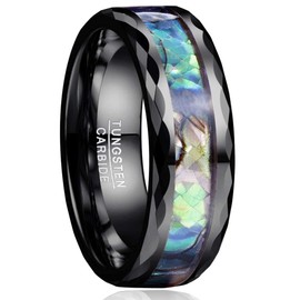 VAKKI Tungsten Bands with Abalone Shell Inlay 8mm Mens Black Wedding Promise Rings for Him Her Size Z+2