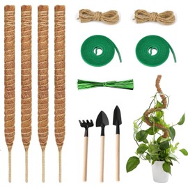 NANCHU 4pcs Tutor para Plantas Trepadoras, Poste Trepador de Musgo Flexible para Plantas Monstera, 60cm Varillas de Musgo Flexibles con 2 Rollo Bridas Cables, 2 Rollo Cuerda de Yute etc