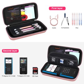 Canboc Case for Texas Instruments TI-Nspire CX II CAS/TI-Nspire CX II/TI-Nspire CX CAS Color Graphing Calculator, Mesh Bag fit Cables, Manual, Other Accessories, Rose Gold+Black