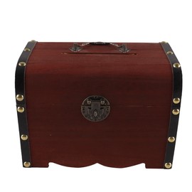 Gorise Wooden Treasure Chest Money Box with Lock and Key Coin Storage Box Decorative Storage Organizer for Home Office and Gift