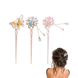 KGDUYC 3 Pieces Bridal Hair Accessories Wedding Gold Flower Hair Pins Gold French Hair Pin Hemfu Flower Clips Hair Clip Set Hair Accessories Floral Retro Headpiece with Tassel Traditional Hairpi