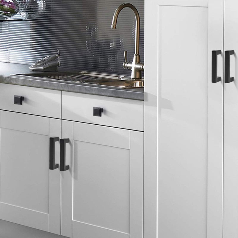 KNOBWELL 12 Pack Matte Black Modern Cabinet Handles Kitchen Drawer