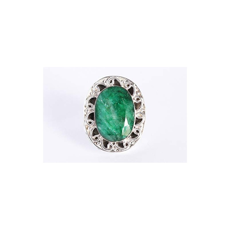 Natural Emerald Gemstone 925 Sterling Silver Bezel Setting Statement Ring