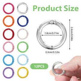 Mabor 12Pcs Metal Spring O Rings Round Carabiner Keyring, Snap O Clip Trigger Spring Keyrings Buckle DIY Accessories Circle Spring Ring for Keychains Bag Purse Handbag