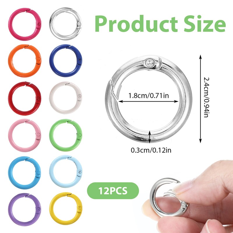 Mabor 12Pcs Metal Spring O Rings Round Carabiner Keyring, Snap