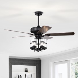 Tangkula 50-Inch Ceiling Fan Light, Classic Ceiling Fan Lamp with 5 Explosion-proof Glass Lampshades, Remote Control, Time Function, 3-Speed Adjustment, Noiseless Reversible Motor for All Seasons