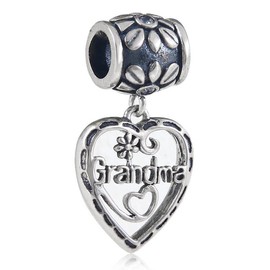 I Love Grandma Dangle Charm Hollow Heart Flower Beads Charm fit Charms Bracelets