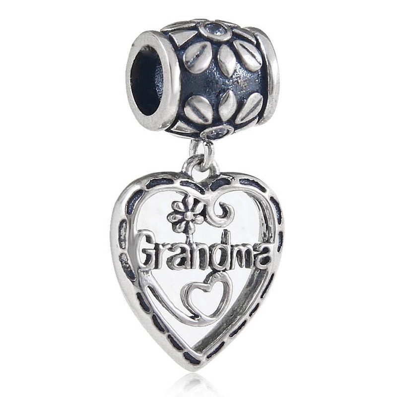 I Love Grandma Dangle Charm Hollow Heart Flower Beads Charm
