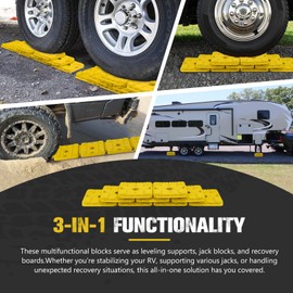 BUNKER INDUST RV Leveling Blocks/Stackable Jack Blocks/Interlocking Design for Customizable Recovery Boards, 10 Pack Multifunctional Wheels Stabilizer Blocks with Bag for Camper Trailer (Yellow)
