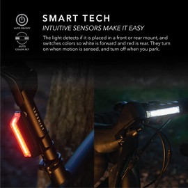 REDSHIFT アークライトLED自転車ライト、デュアルカラー、フロントリアバイクライトとマウント 昼と夜のライディング用、 36時間以上のバッテリー寿命、自動オン/オフ、USB充電式、防水、超高輝度LED マルチマウント