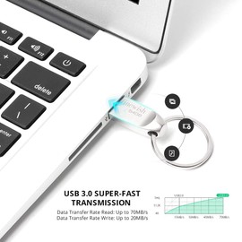 USB Stick 64GB 3.0, Mini Memory Stick 64GB USB 3.0 Pen Drive Portable USB Flash Drive 64GB with Keychain for PC/Laptop/Car Audio/Smart TV. Plug and Play. 80MB/s Reading (Silver)