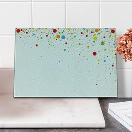 Ambesonne Colorful Cutting Board, Small Dots Like Party Confetti Celebration Print on White Backdrop Retro Style Art, Decorative Tempered Glass Cutting and Serving Board, Small Size, Multicolor