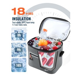 Soft-Sided Cooler Lunch Bag, 16 Can Portable Ice Chest Box, Waterproof, Leak-Proof, Insulated Lunch Box for Work, Beach, Drink, Travel, Camping, Picnic (Meidum, Dark Gray)